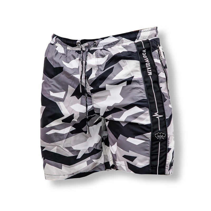 MVL schwarze & graue Camo-Badeshorts