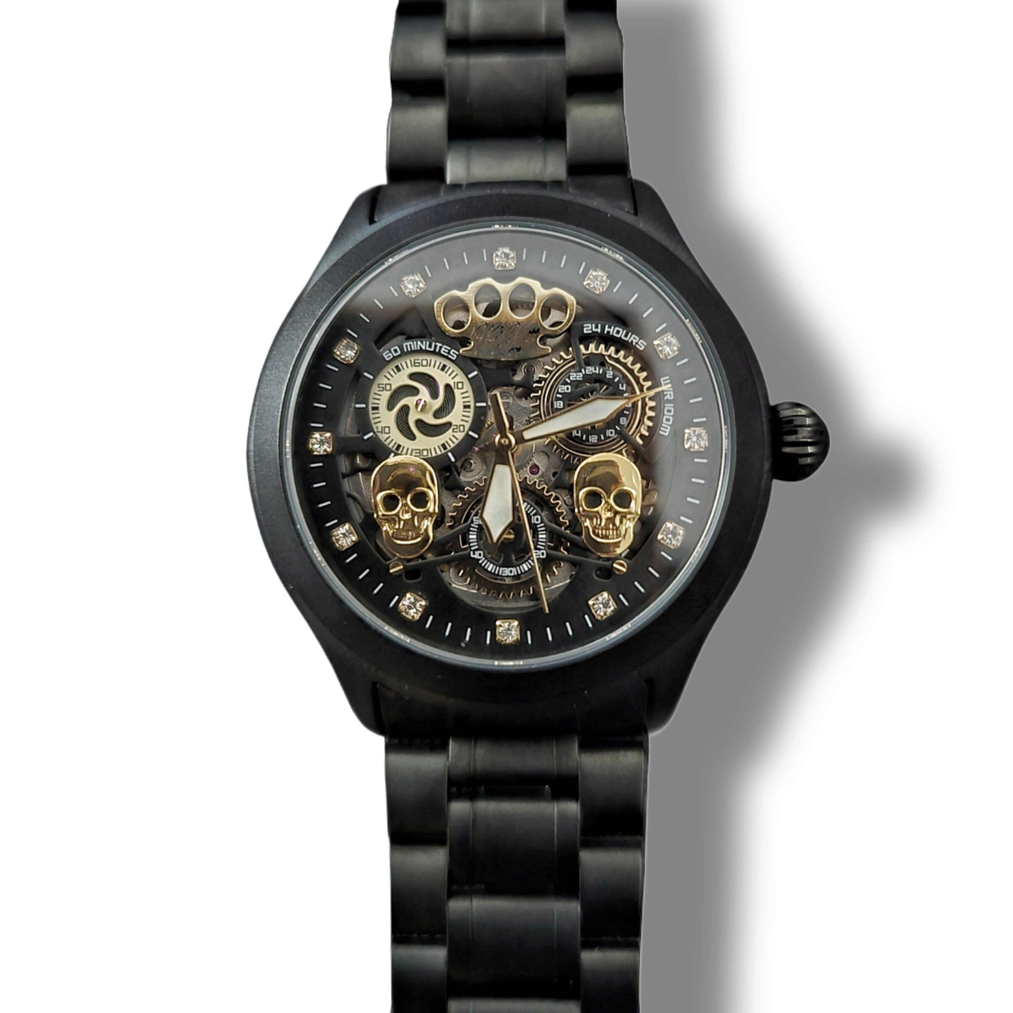 Montre-bracelet automatique MVL "Double skull" avec mouvement japonais - noir mat