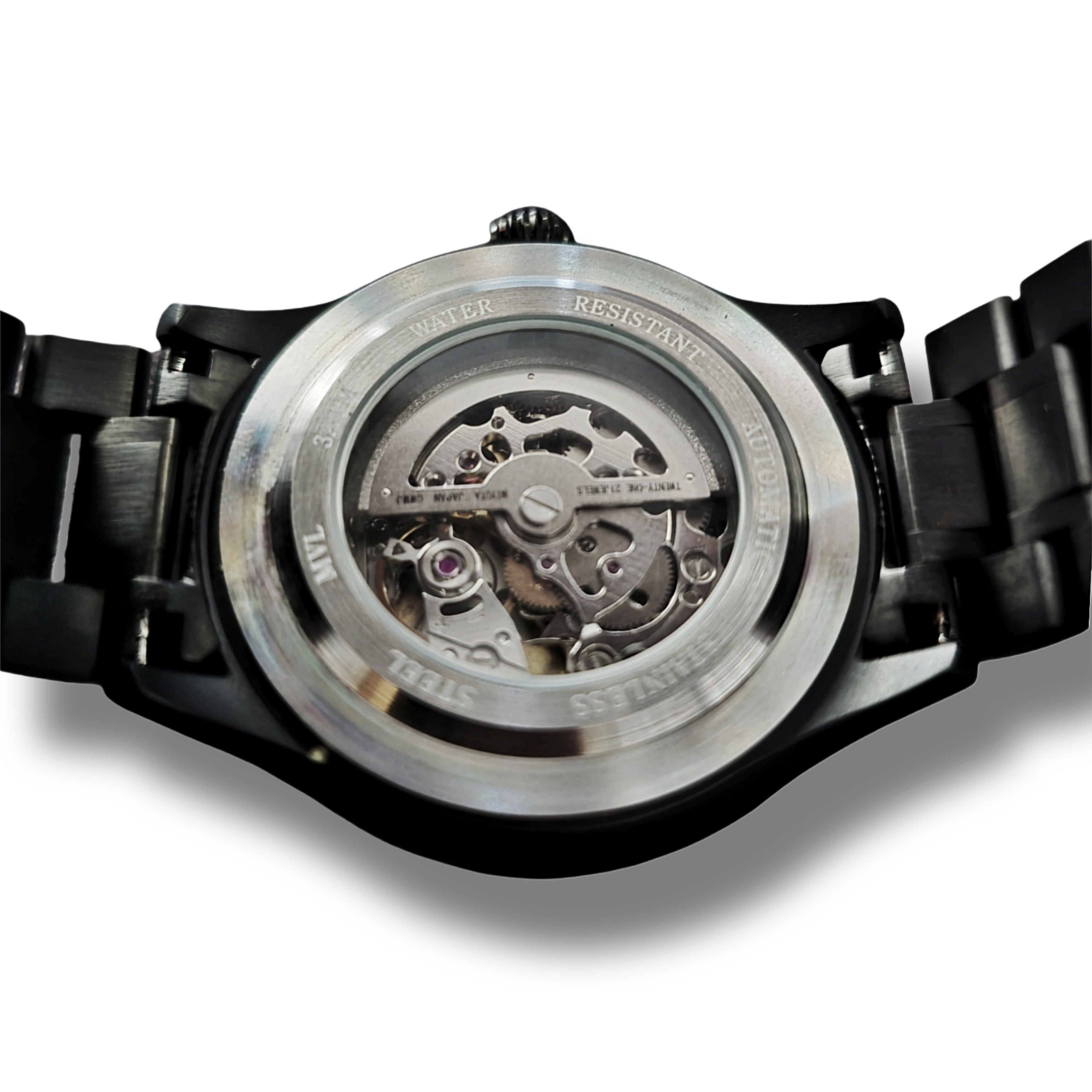 Montre-bracelet automatique MVL "Double skull" avec mouvement japonais - noir mat