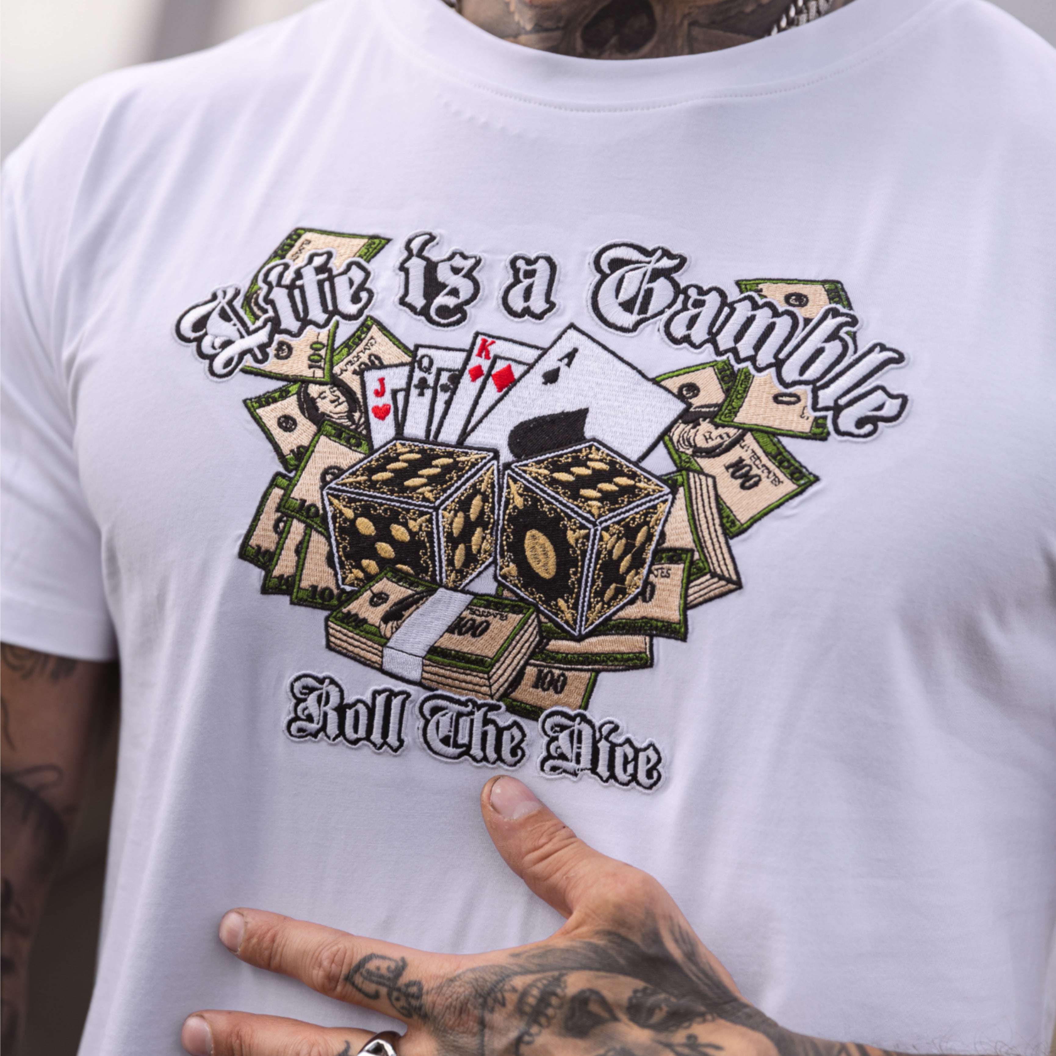 T-shirt MVL Life is a gamble brodé - blanc