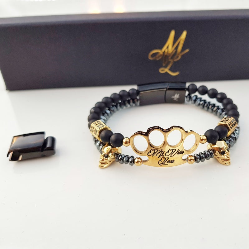 MVL „Polygonal skulls“ Armband schwarz/gold